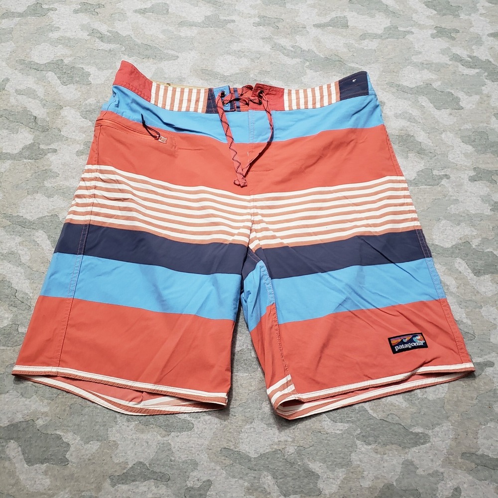 Patagonia Board Shorts Mens 36 Multicolor Drawstring Stripped Wavefarer